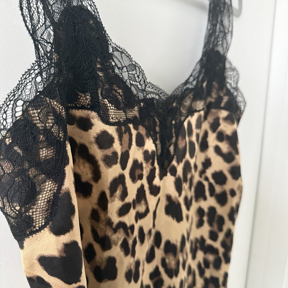 STORIA Leopard Print Lace Trim‎ Satin Camisole Tank Top Women’s Medium Y2K